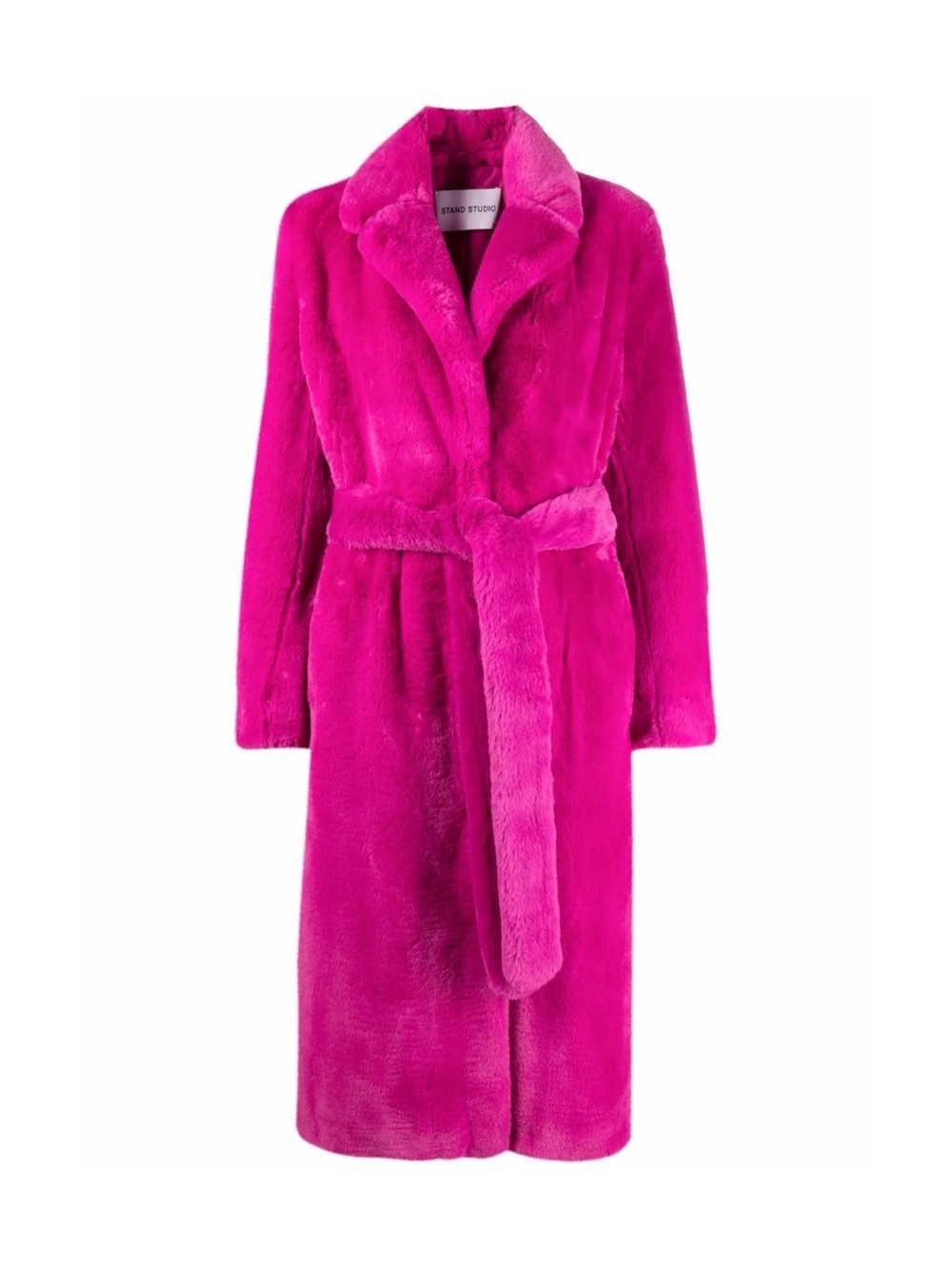 Stand Studio Hot Pink Faux Fur Belted Coat